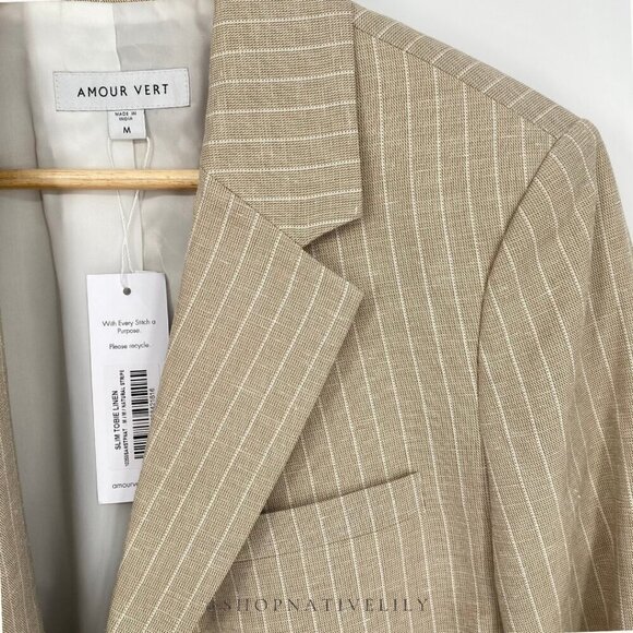 NWT Amour Vert Women’s Slim Tobie Blazer  | Sz Medium | Natural (Tan) Striped - Picture 11 of 14